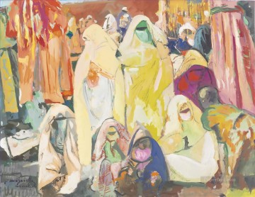 Femmes en Haik a Arrivale du Sultan a Marrakech Jacques Majorelle Orientalista Modernista Árabe Pinturas al óleo